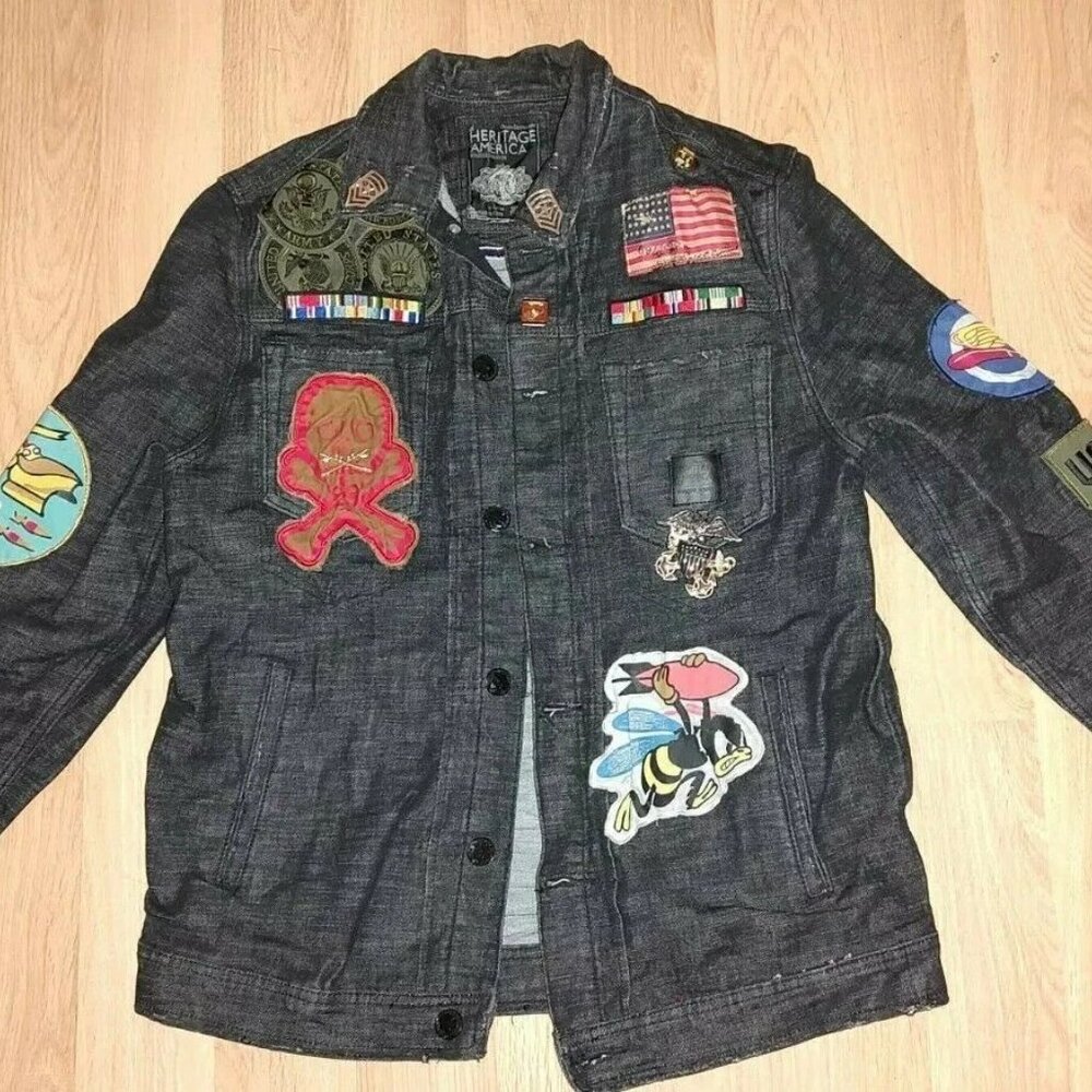 Heritage America Jean Distressed Military Patches jacket X Large